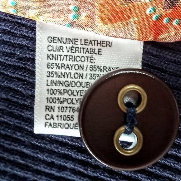 Anthro One Girl Who Navy Blue Leather Knit Jacket - Picture 6 of 7